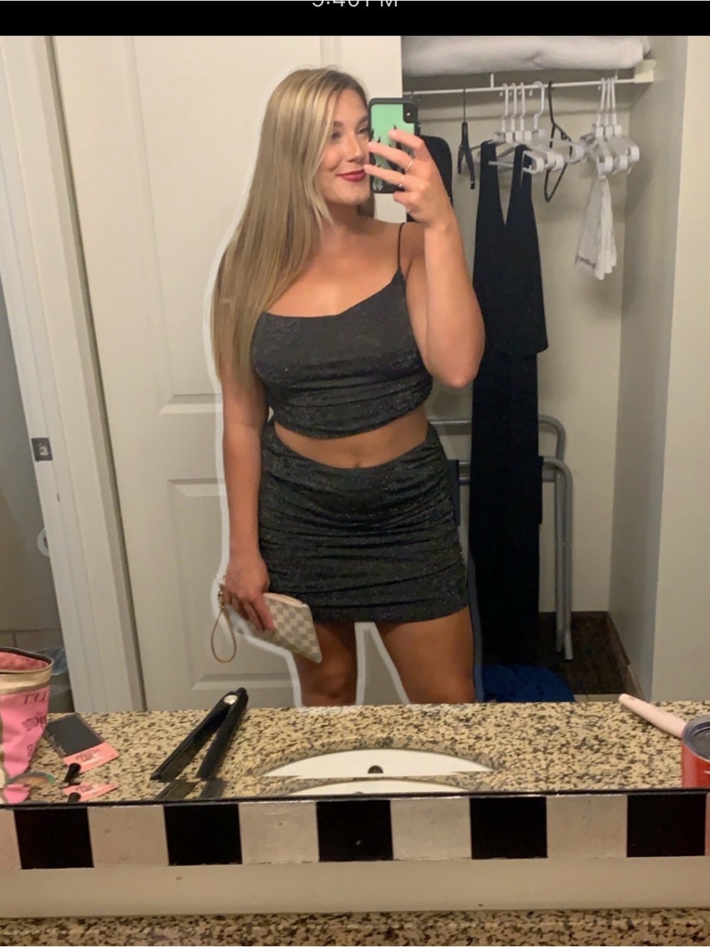 Princess Polly Black With Silver Sparkle Mini Skirt Set